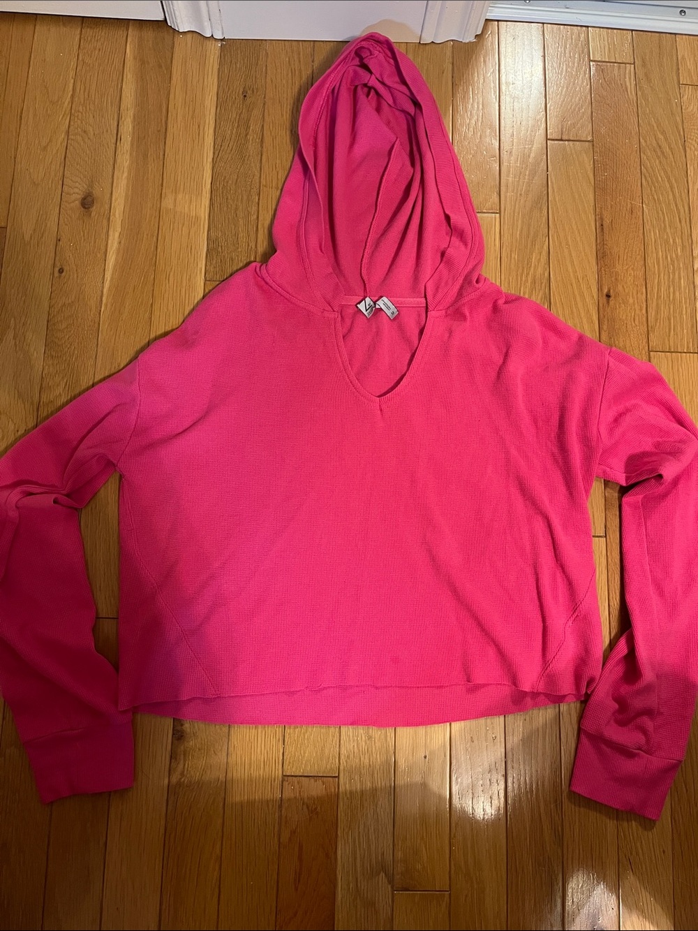 Z by Zella pink waffle knit lightweight cropped hoodie